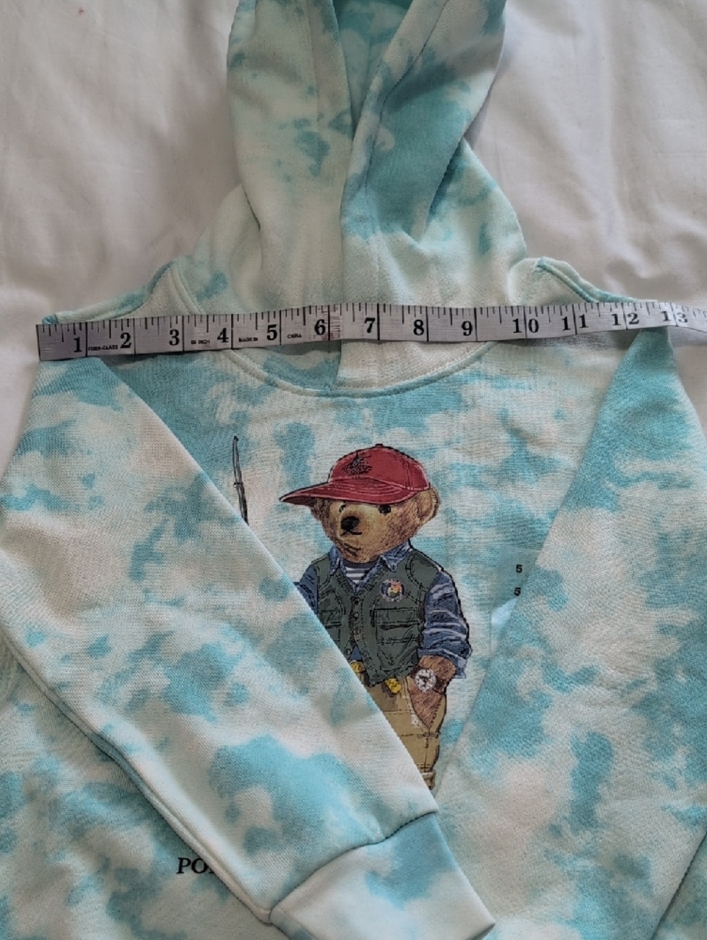 Ralph Lauren Kids Polo Bear Hoodie in Light Blue and White Tie-Dye - Picture 7 of 12